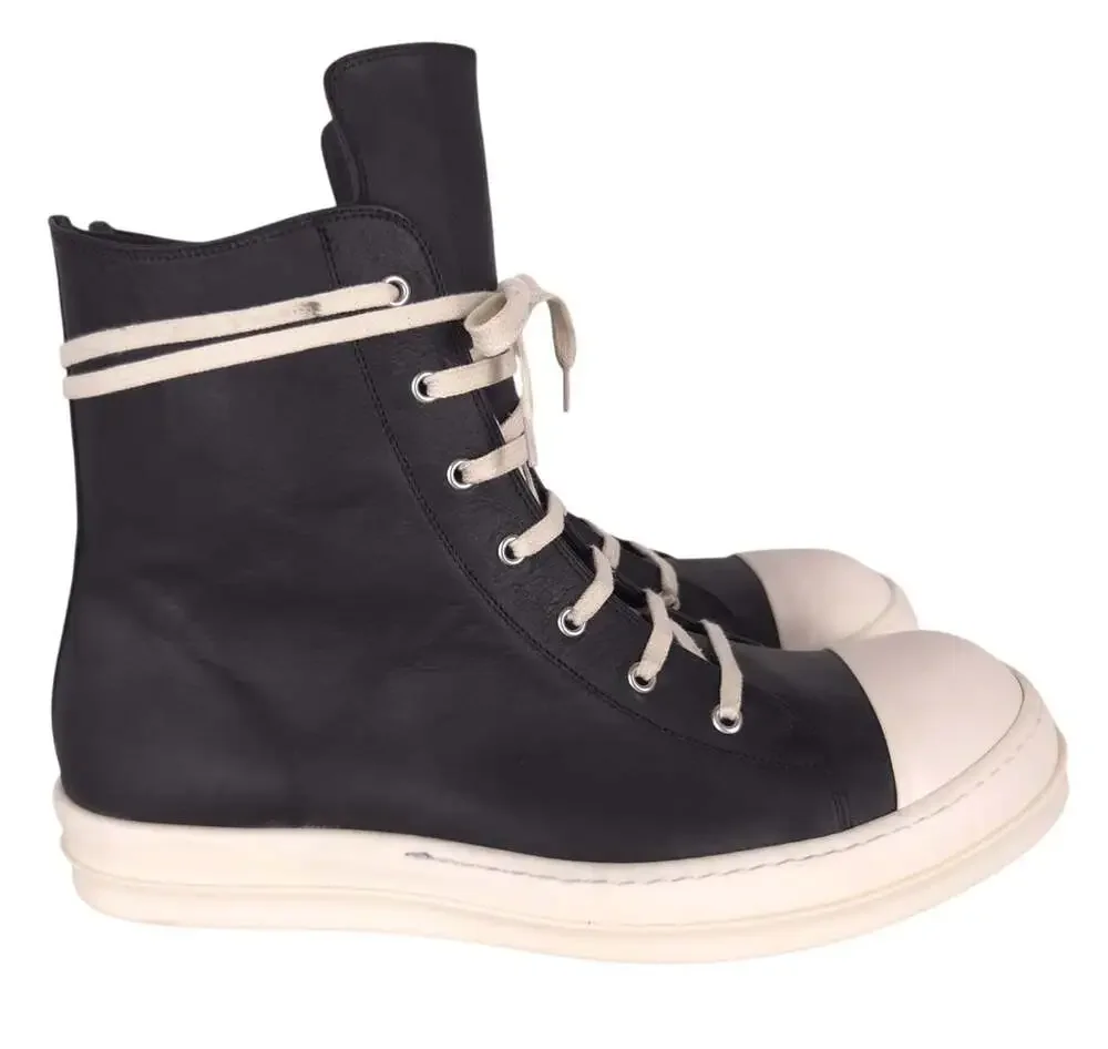 Rick Owens Washed Calf Sneakers US 15 EU 48 Mens Black Milk High Top $1415